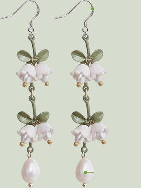 Lily of the Valley Pearl Drop Earrings 925 Silver Floral Dangle Earrings